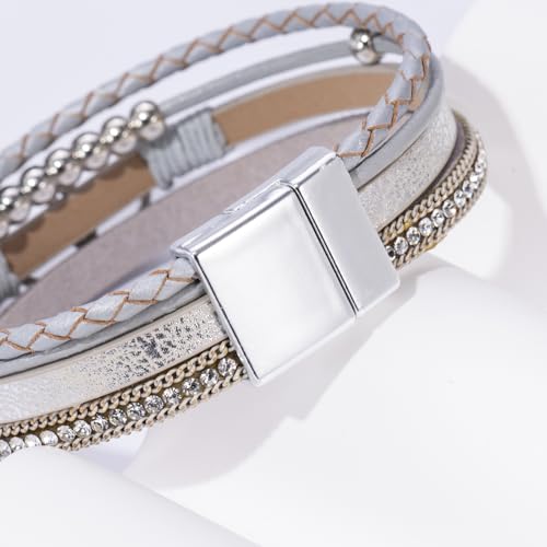 Boho Leather Wrap Bracelets Beaded Stackable Cuff Bracelet Country Concert Outfits Cowboy Cowgirl Western Jewelry Gifts for Women - color: Infinity-Silver