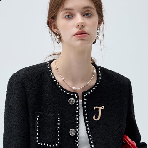 A-Z Initial 26 Letter Brooch Pins, Gold Faux Pearl Alphabet Badges Breastpin for Hat Bag Dress Coat Suit Accessory, Elegant Name Personalized Gifts for Women Men - color: J