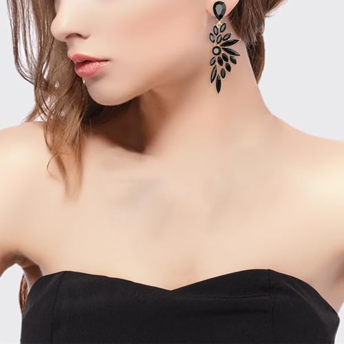 Women's Wedding Bridal Earrings Prom Dangle Earring | Shiny Crystal Teardrop Multi Marquise Cluster for Bride Bridesmaid Bling Jewelry Costume Party Accessories - color: 10-Black