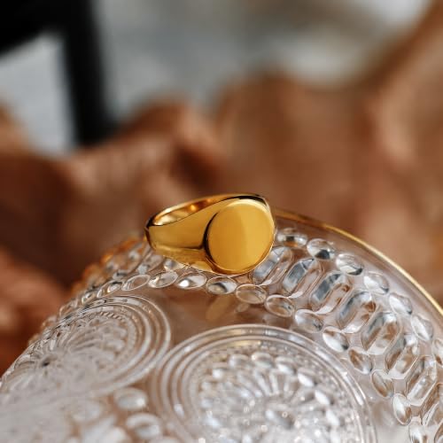 MYNENEY Stainless Steel Round Statement Pinky Signet Rings for Men Women - color: Gold
