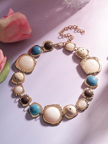 MINACHI Boho Chunky Statement Necklace for Women, Vintage Style with Milky White, Blue and Brown Accents - style: Necklace NECK.001