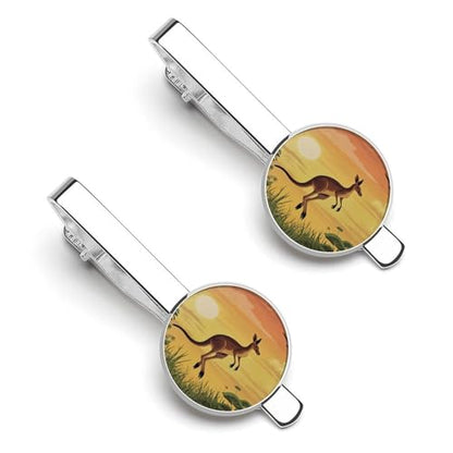 Tie Clip for Men, Tie Bar Cufflinks Set, Copper Necktie Clip And Shirt Cuff Links for Business Wedding Gift - color: Kangaroo Sunset