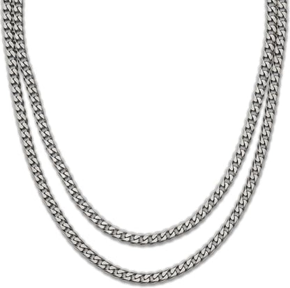 RIDGE 5mm Curb Chain for Men, Rugged and Durable Men’s Chain Necklace with Secure Clasp - color: Titanium (20")