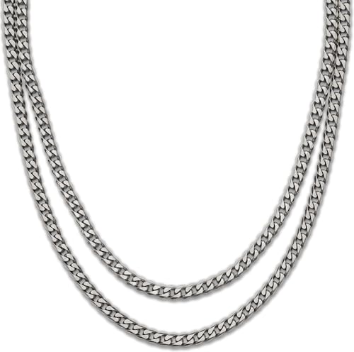 RIDGE 5mm Curb Chain for Men, Rugged and Durable Men’s Chain Necklace with Secure Clasp - color: Titanium (20")