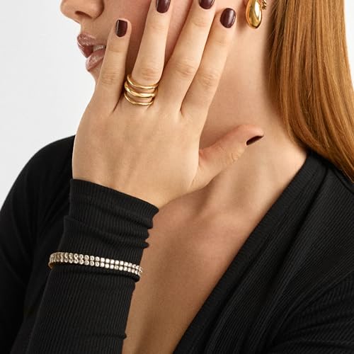 Hey Harper Gold Ring for Women - Gold Plated Stacking Waterproof & Sweatproof Jewerly Ring - Everday Non Tarnish Cute Fashion Circle Rings - style: Triple Layer Ring