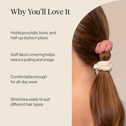 Kitsch Petal Hair Ties No Damage - Blush, 10pcs | Strong, Stretchy & Snag-Free Hair Bands – Soft Fabric Ponytail Holders, Stylish Elastics for Everyday Hairstyles - color: Blush Petal (Pack of 10)
