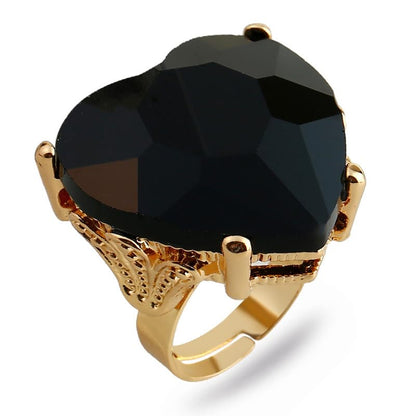 Mnyixsi Fashion Multi Color Big Crystal Heart Ring for Women, Open Adjustable Design Colorful Thick Heart Wedding Statement Ring, Shiny CZ Crystal Love Romantic Engagement Promise Ring Style 5 - color: Style 5