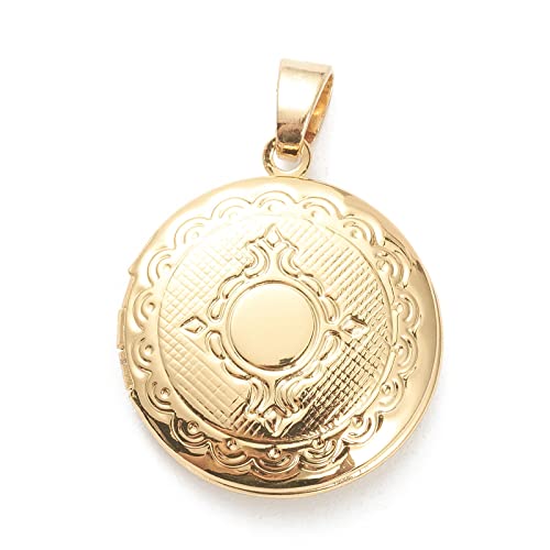Craftdady 18K Gold Plated Brass Photo Locket Frame Pendants Charms for Necklaces Personalized Jewelry Crafts Making - size: 23x20mm Round