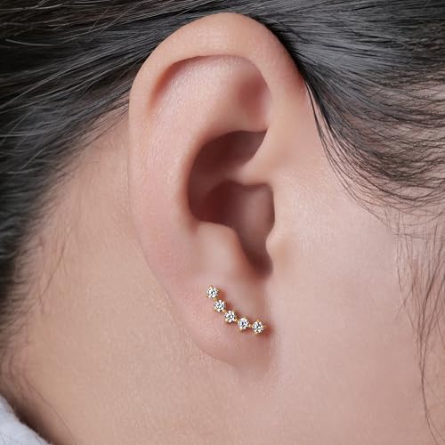 Limerencia G23 Pure Titanium Hypoallergenic Earrings | F136 Implant Grade Titanium Jewelry for Sensitive Ears - color: Five prong climber gold