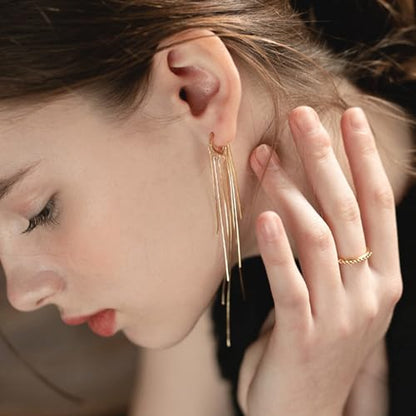 ASOQOLA Long Tassel Dangle Drop Earrings for Woman Tassel Dangling Earrings 925 Silver Chandelie dangling earring for Prom Fashion Jewelry - color: C Gold