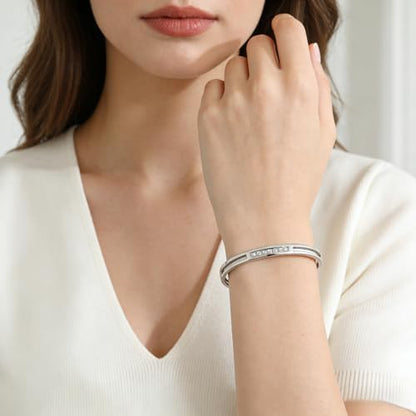 MILAKOO 6/8mm Gold/Silver Color Bangle Hollow Stainless Steel with Rhinestone Bracelets - color: Silver, size: 6mm