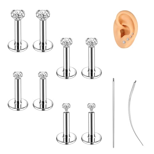 18G/16G Labret Jewelry Surgical Steel Internal Thread | CZ Stud, Lip Nose Piercing Studs, Flat Back, Medusa Monroe Lip Cartilage Earring, 2/2.5/3/4mm CZ - color: 16G,5mm-bar,2/2.5/3/4mm-CZ,Silver