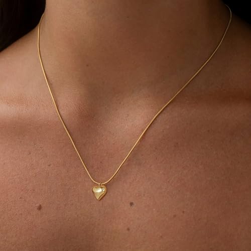 Dainty Heart Necklace for Women, 14k Gold Plated/Rose Gold/Silver Tiny Cute Heart Pendant Necklace Minimalist Choker CZ Necklace Jewelry Gifts for Women - style: Herringbone Heart