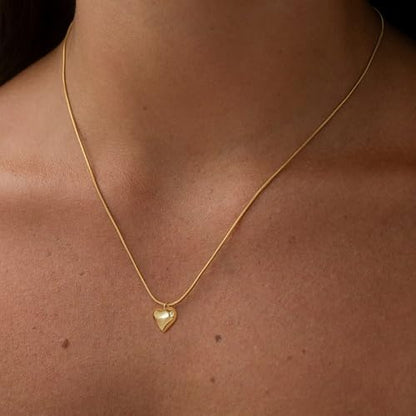 Dainty Heart Necklace for Women, 14k Gold Plated/Rose Gold/Silver Tiny Cute Heart Pendant Necklace Minimalist Choker CZ Necklace Jewelry Gifts for Women - style: Herringbone Heart