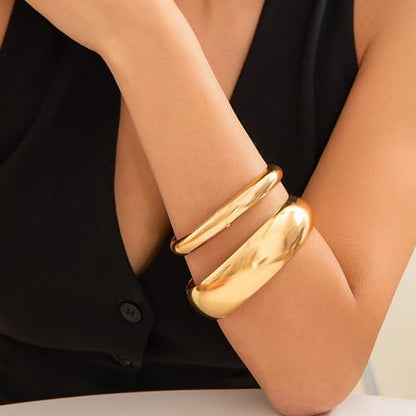 Frodete Chunky Gold Bangles for Women Non Tarnish Chunky Wide Cuff Bracelets Silver Cuff Bangle Bracelet Trendy Statement Minimalist Jewelry Gifts - color: A38:gold bangles