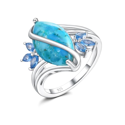 AIBAO Marquise Turquoise/Malachite Engagement Wedding Rings for Women | Sterling Silver Turquoise/ Malachite Statement Rings for Women Size 6 to 10 Western Jewelry - style: Blue Turquoise