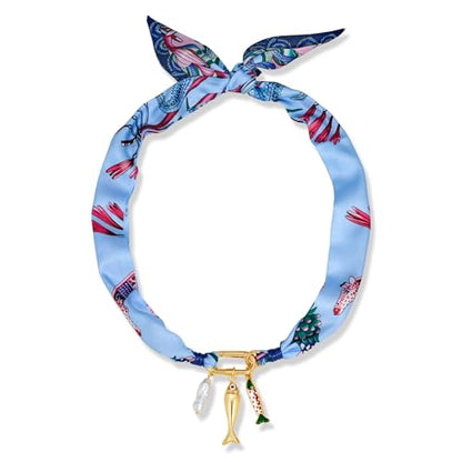 Chunky Gold Fish Pendant Necklace For Women Long Silk Scarf Turquoise Strand Necklace With Fish Pendants Boho Beach Shell Statement Necklaces - style: Scarf fish