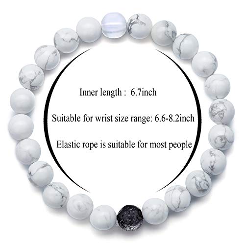 Men Women 8mm Tiger Eye Stone Beads Bracelet - color: Simulated Howlite-21003