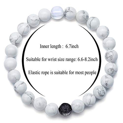Men Women 8mm Tiger Eye Stone Beads Bracelet - color: Simulated Howlite-21003