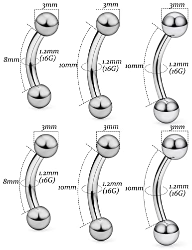 14G 16G Eyebrow Piercing Jewelry G23 Titanium Curved Barbell Eyebrow Ring Vertical Labret Lip Jewelry Rook Daith Earrings Piercing Jewelry for Women Men 6mm 8mm 10mm 12mm 14mm 16mm - color: 16G,8mm-10mm-12mm
