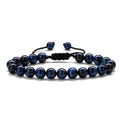 M MOOHAM Mens Bracelet - Beaded Natural Stone 8mm Tiger Eye Matte Agate Lava Rock Bracelets for Men Teen Boys Grandpa Dad Birthday Gifts Jewelry - style: Blue Tiger Eye Bracelet