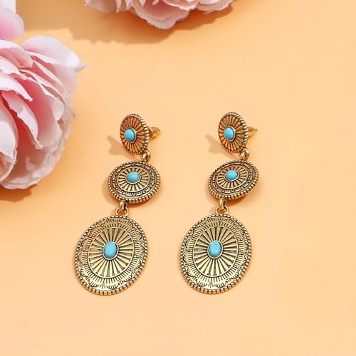 NEWITIN 15 Pieces Gold Bohemian Jewelry Set for Women Turquoise Jewelry Set | Costume Gold Jewelry, Western Jewelry, Belt Chain Necklaces Bracelets Rings Earrings Set for Women Party Daily, Women Gifts - color: Gold