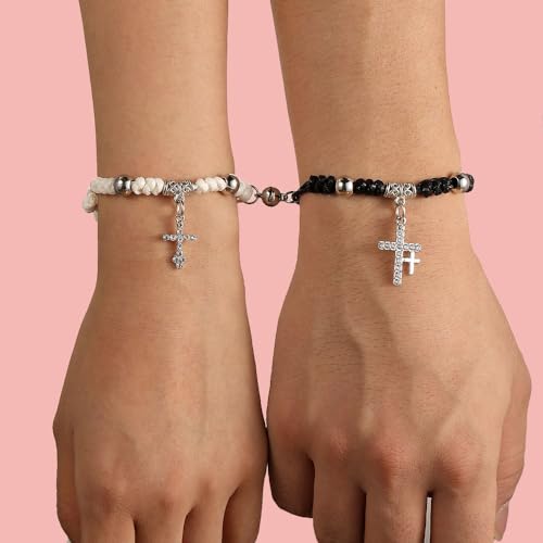 Matching Bracelets for Girlfriend Boyfriend, Couples Bracelets for Her Him, Matching Bracelet for Couples, Friendship Bracelets for Best Friends, Christmas Birthday Valentines Gifts for Women Men - style: Cross
