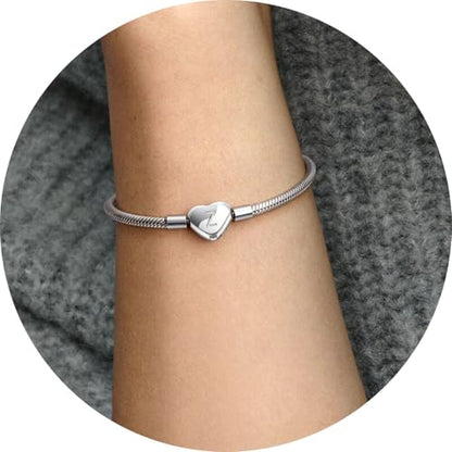 Initial Bracelet Heart Clasp Stainless Steel Snake Chain Alphabet Letter Charm Gift for Women Mom Girlfriend Wife - style: Z