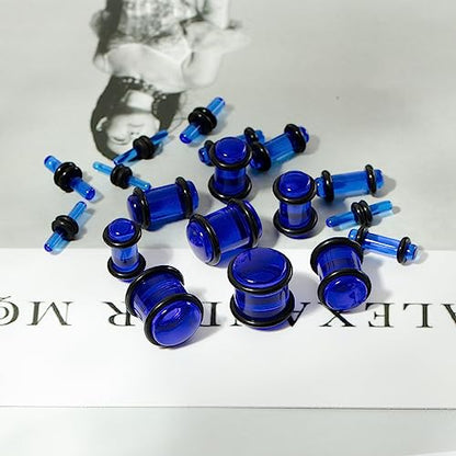 50 Pcs Ear Gauges Stretching Kit 14G-00G | Acrylic Tapers and Plugs Silicone Tunnels, Gauge Expanders Stretching Kit, Piercing Earring Jewelry for Men and Women - color: Blue