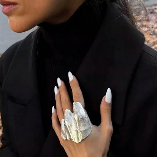 Gothic Irregular Pleated Knuckle Ring Punk Pleated Hand Ring | Hiphop Texture Pleated Finger Rings Minimalist Hand-Hammered Arthritis Ring Wide pleated Hand Ring