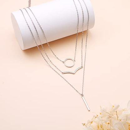 925 Sterling Silver Multilayer Layered Triple Long Chain Necklace for Women - style: 3 Multilayer Layered