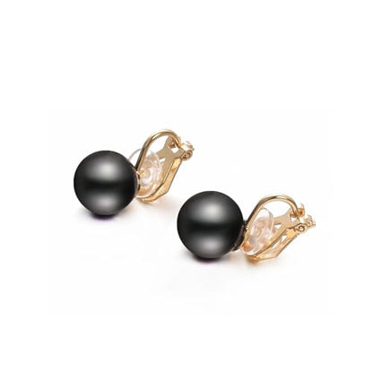 Yoursfs 10mm Tiny Pearl Clip On Earrings for Women 18K Gold Plated Faux Pearls Bridal Earring Fashion Wedding Jewelry - color: 10mm Black Pearl