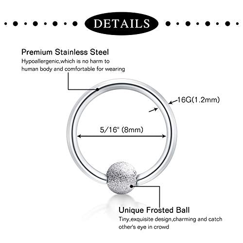 Anicina Rook Curved Barbell Piercing Jewelry Surgical Steel Rook Earrings Eyebrow Rings for Women Horseshoe Rook Eyebrow Septum Piercing Hoop 16G Silver Black - color: A1- black silver- 10mm
