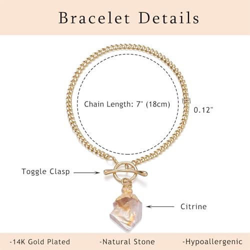 Crystal Bracelet for Women, Dainty 14K Gold Plated Chain Bracelet | Handmade Healing Crystals and Stones Spiritual Jewelry Gifts for Women - style: Citrine Bracelet