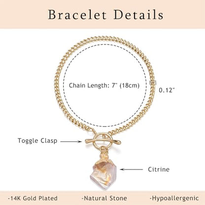 Crystal Bracelet for Women, Dainty 14K Gold Plated Chain Bracelet | Handmade Healing Crystals and Stones Spiritual Jewelry Gifts for Women - style: Citrine Bracelet
