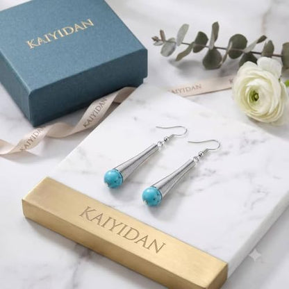 Boho Turquoise Dangle Earrings For Women Trendy,Western Blue Gemstone Drop Earings,Vintage Gothic Ethnic Statement Beach Vacation Long Birthstone Earrings with Leaf Teardrop Turquoise Crystal Tassels,Fashion Jewelry Birthday Gift. - style: A2 Turquoise Wr