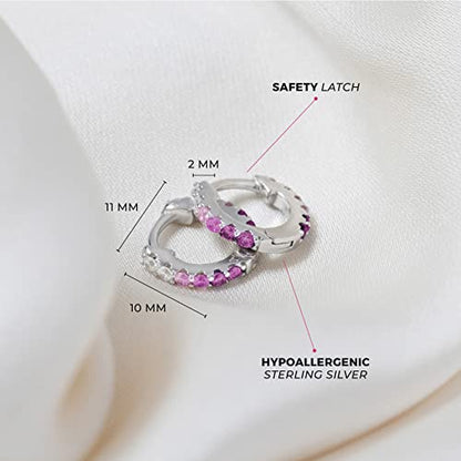 In Season Jewelry CZ Girls Hoop Earrings for Kids - 925 Sterling Silver Little Girl Hoop Earrings - Hypoallergenic & Comfortable with Secure Latch Closure - style: Pink CZ