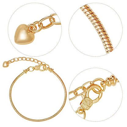 10pcs Chain Bracelets Kit Gold Plated Snake Chain with Heart Lobster European Charm Bracelet for Christmas DIY Women Jewelry Findings Bracelet Making (Gold) - color: Gold
