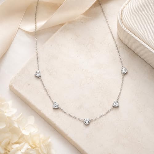 Dainty Silver Gold Necklaces for Women Cute Station Choker Simulated Diamond Necklace Simple Layering CZ Necklace Trendy Jewelry Gifts - color: Silver, style: Heart