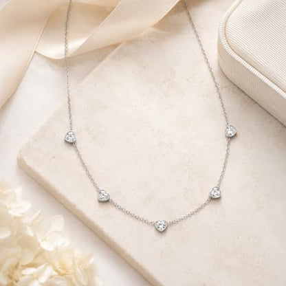 Dainty Silver Gold Necklaces for Women Cute Station Choker Simulated Diamond Necklace Simple Layering CZ Necklace Trendy Jewelry Gifts - color: Silver, style: Heart