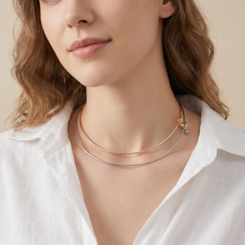 2Pcs Wire Collar Necklace Plain Choker Collar for Women | Stainless Steel Gold Silver Wire Collar Necklace for DIY Craft, Jewelry Making (Insert Clasp)