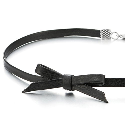 Ladies Leather Bow Choker Necklace Pendant - color: A-Black Color