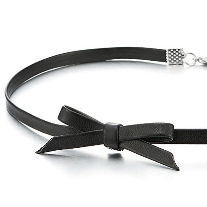 Ladies Leather Bow Choker Necklace Pendant - color: A-Black Color