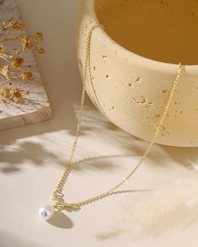 Pearl Necklaces for Women Trendy 14k Gold Plated Cubic Zirconia Pearl Pendant Necklace Valentines Day Wedding Birthday Mother's Day Gifts Dainty Gold Necklace for Women - color: Style 1 - Gold Necklace