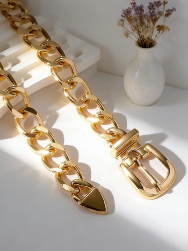 Cuban Link Chain Necklace Punk Belt Buckle Shaped Chunky Choker Necklace Statement Thick Chain Necklace Jewelry Gifts for Women Men - color: Style1-gold