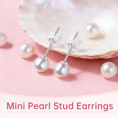 Cultured Pearl Stud Earrings for Women, Sterling Silver Hypoallergenic Gift - color: Cream White, size: 5mm