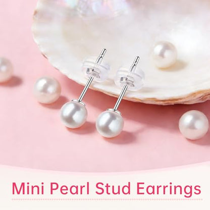 Cultured Pearl Stud Earrings for Women, Sterling Silver Hypoallergenic Gift - color: Cream White, size: 5mm