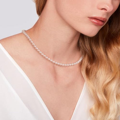 EVER FAITH Dainty Round Imitation Pearl Strand Necklace Stud Earrings Delicate Wedding Costume Prom Faux Pearls Jewelry for Women Bride - color: Pink Pearl, size: 6mm