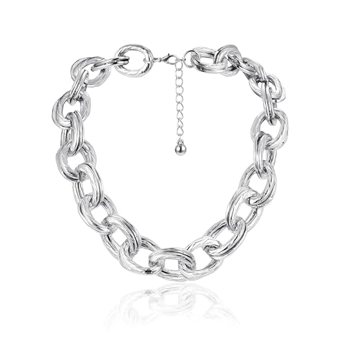 Magitaco Chunky Choker Necklace for Women, Cuban Link Chain Thick Statement Necklace, Big Double O Link Necklaces Women's Trendy Jewelry for Ladies - color: Sliver color