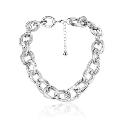 Magitaco Chunky Choker Necklace for Women, Cuban Link Chain Thick Statement Necklace, Big Double O Link Necklaces Women's Trendy Jewelry for Ladies - color: Sliver color